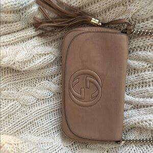 Gucci Tan Leather Clutch with Embossed Logo